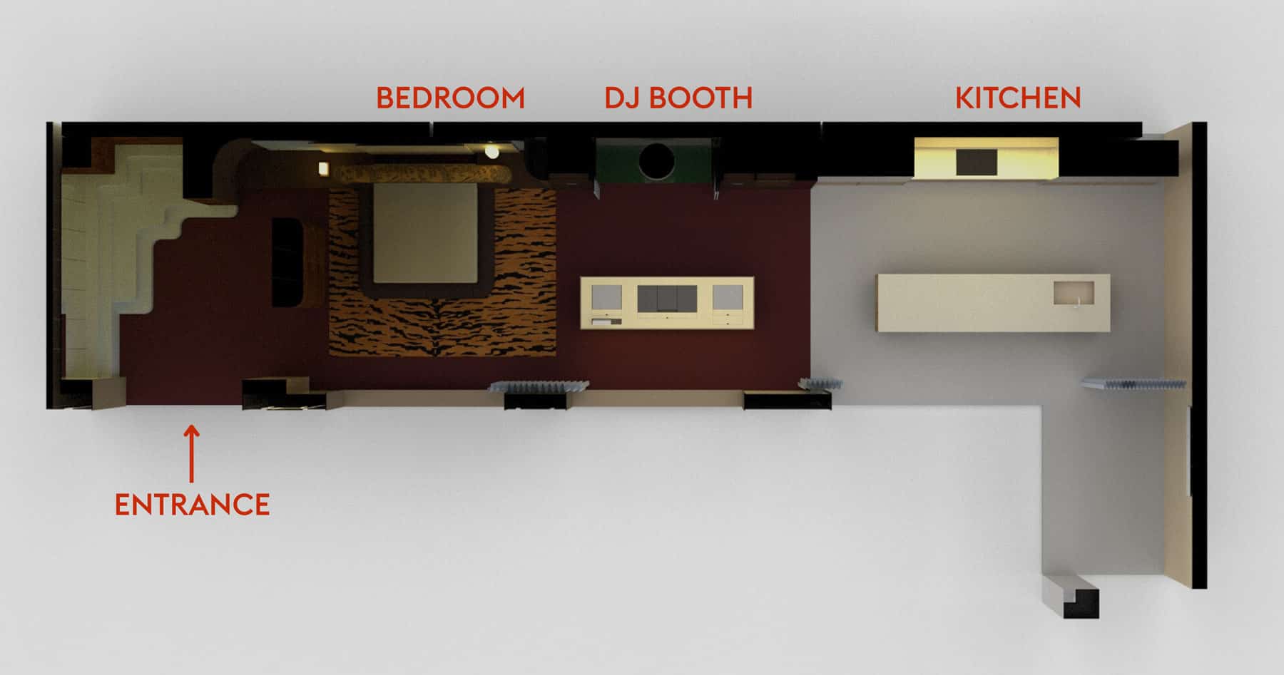 Harta standului Goes Groovy - Entrance, Bedroom, DJ Booth, Kitchen
